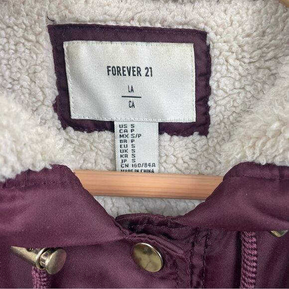 Burgundy Sherpa lined hooded Jacket S forever21 anorak,utility windbreaker. - Picture 5 of 6